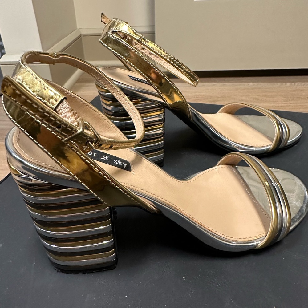 Metallic gold and silver block heels - size 6